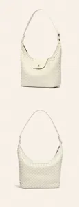 Sac bandoulière en cuir tressé blanc, élégant sac hobo pour le travail quotidien.