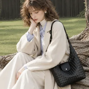 Sac Cabas Bandoulière Polyvalent pour Femme en Cuir Véritable Tissé Main Sac à Main de Luxe