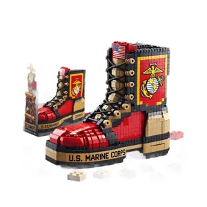 Custom military combat boot building blocks set, creative USMC brick toy gift for boys and collectors.