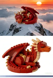 Jouet de blocs de construction dragon rouge brique porte-bonheur assemblage éducatif créatif.