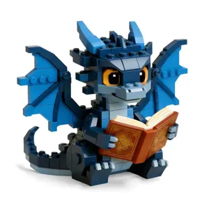 Set di mattoncini drago blu, grazioso giocattolo da costruzione con libro per bambini.