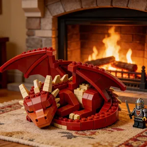 Ensemble de blocs de construction dragon rouge avec figurine de chevalier jouet