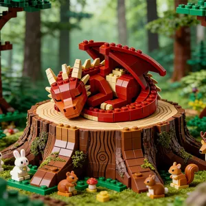 Jouet de bloc de construction de dragon rouge ornement de scene de foret compatible