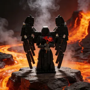 Ensemble de blocs de construction diable noir avec ailes et fleurs, jouet brique créatif.