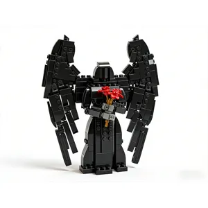 Figurine de bloc noire avec ailes tenant des fleurs, ensemble de construction compatible.