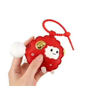 Porte-clés mouton en cuir rouge mignon pendentif de sac animal cadeau de vacances