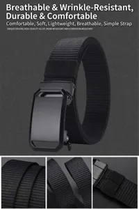 Vue détaillée de la ceinture en toile de nylon pour homme avec boucle automatique, respirante.
