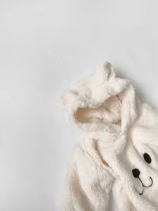Cozy fleece baby hooded romper with cute bear ears and embroidery detail for autumn winter.