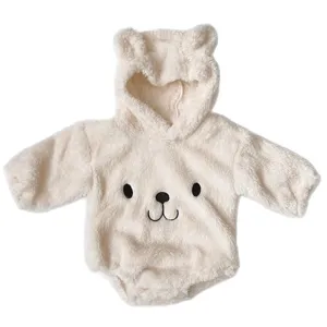 Baby fleece hooded romper cute bear embroidery thick fleece baby onesie winter toddler bodysuit