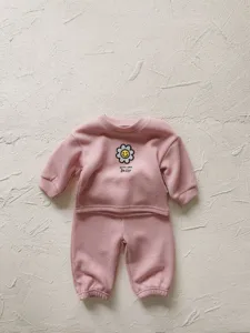 Conjunto de ropa acanalada rosa para bebe nina sudadera manga larga pantalon margarita