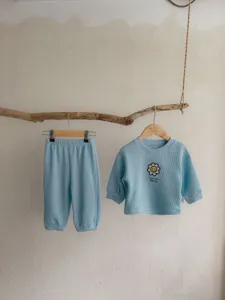 Conjunto de chándal informal acanalado para niños sudadera de manga larga pantalones margarita
