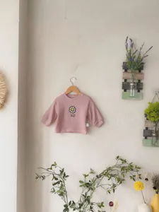 Camisa de manga larga acanalada para niña con girasol, ropa de otoño suave para niños.