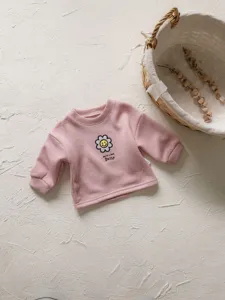 Bonita sudadera de canalé de manga larga para niña pequeña con detalle de bordado margarita.