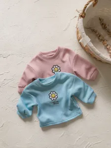 Conjunto de sudadera casual para bebé bonita bordado de margarita manga larga top acanalado