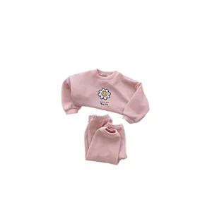 Conjunto de chándal acanalado rosa para bebé con sudadera gráfica de margarita y pantalón