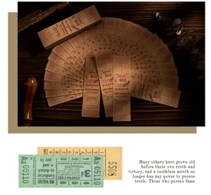 Detailed view of vintage ticket memo pad materials with retro design and classic railway text.