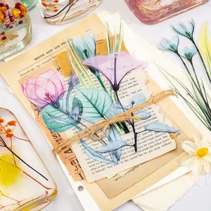 Transparente PET Pflanzen Blumen Aufkleber Set fuer Tagebuch und Basteln aesthetisch.