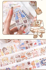 Cute anime paper doll washi tape set, magical wardrobe clothing collage stickers for journal deco