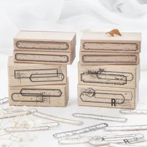 Sello De Goma De Madera Largo Vintage Borde Retro Impresión Diario Scrapbooking Papelería Sello Decorativo