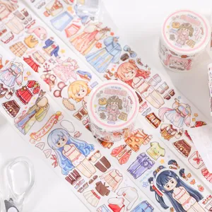 Cute cartoon character dressing washi tape set for creative journaling and craft decoration.