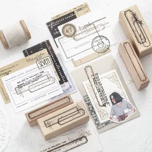 Conjunto de sellos vintage y papel de notas para diario y manualidades de scrap.