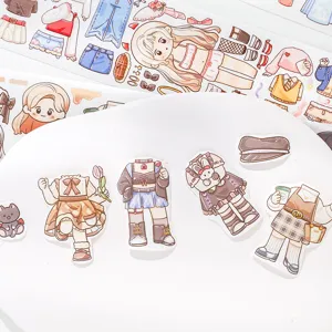 Cute washi tape soft jam magic wardrobe series cartoon character dress up stickers journal deco