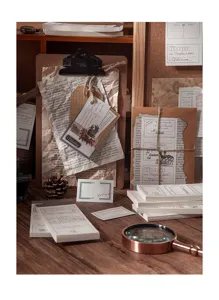 Vintage style stationery material paper and creative decorative memo pads detail shot setup.
