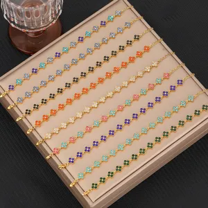 Luxury Stainless Steel Clover Bracelet Gold Plated Rhinestone Charm Bracelet Fashion Hand Jewelry Gift For Women
