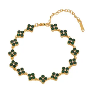 Luxurious green zircon four-leaf clover titanium steel bracelet for women elegant jewelry