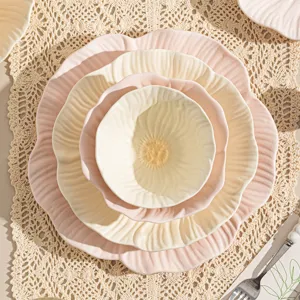 Ensemble de vaisselle ceramique style japonais assiettes et bols gaufres en forme de fleur