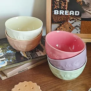 Ins style ceramic bowl, colorful pastel tableware for daily home and camping dessert use.