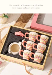 Pastoral ceramic tea set with one pot and six cups in gift box for afternoon tea.