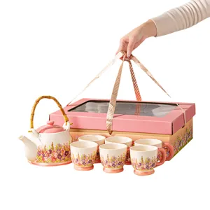 Pastoral ceramic teapot and cup set for elegant afternoon tea and holiday gifts