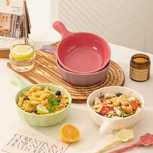 Bol en céramique avec poignée style ins vaisselle de cuisine bol à salade bol de soupe
