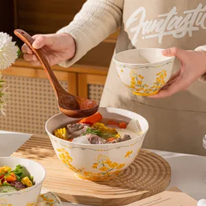 Bol de Riz en Céramique Bol à Soupe Motif de Fleurs de Colza Sous Glaçure Style Japonais Vaisselle Cuisine
