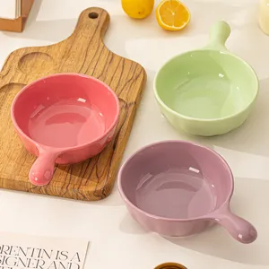 Bol de cuisson en céramique avec poignée, joli bol à soupe style INS pour salade.