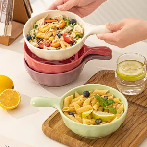 Bol de cuisson en ceramique creme avec poignee pour salade soupe vaisselle usage quotidien