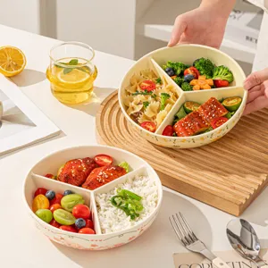 Japanese ceramic three-compartment plate partitioned salad bowl for healthy meal prep