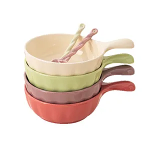 Bol de cuisson en céramique avec poignée, joli bol à salade de soupe, vaisselle de cuisine