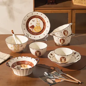 Leuke Konijn Keramiek Serviesset Retro Onderglazuur Servies Kommen En Borden Voor Thuis Keuken Cadeau