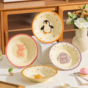 Joli ensemble d'assiettes en céramique de dessin animé, vaisselle de pâtes et fruits créative.