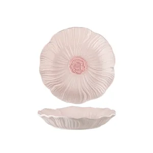 Assiette plate en céramique rose en forme de fleur, présentation de vaisselle élégante vue principale