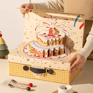 3D Pop-up Birthday Cake Gift Box, Cute Yellow Suitcase Design for Party and Festival Gifting.