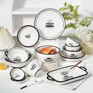 Keramisch servies set kommen en borden zwart en wit stijlvol en modern keukengerei
