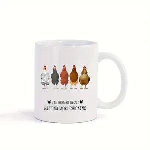 Linda taza de café de cerámica con patrón de pollo, regalo de bebida diario para la familia.