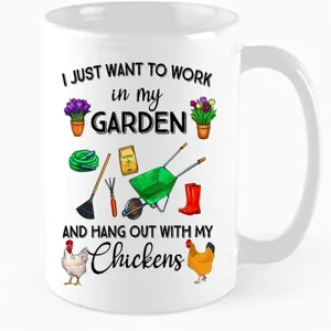 Taza de café de cerámica con motivo de pollo de jardín, taza de té impresa de granja diaria.