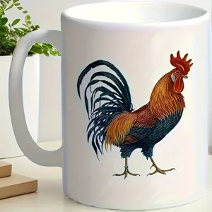 Taza de café de cerámica con clásico motivo de gallo, duradera y elegante para el uso diario.