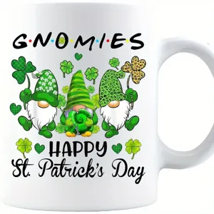 Tasse à café en céramique blanche avec des nains mignons et motif de la Saint-Patrick.