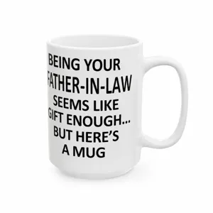 Weisser Keramik Kaffeetasse mit witzigem Spruch, ideales Weihnachtsgeschenk fuer Familie.