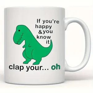 Taza de café de cerámica con lindo diseño de dinosaurio y frase divertida para oficina y hogar.